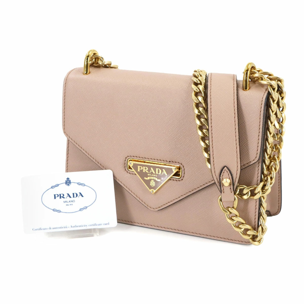 Prada Saffiano Chain Shoulder Bag Leather Beige - Picture 2 of 8